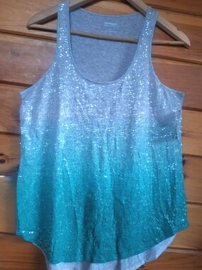 🩵Early 2000's Express NWT Gray to Teal Sequin Ombre Tank